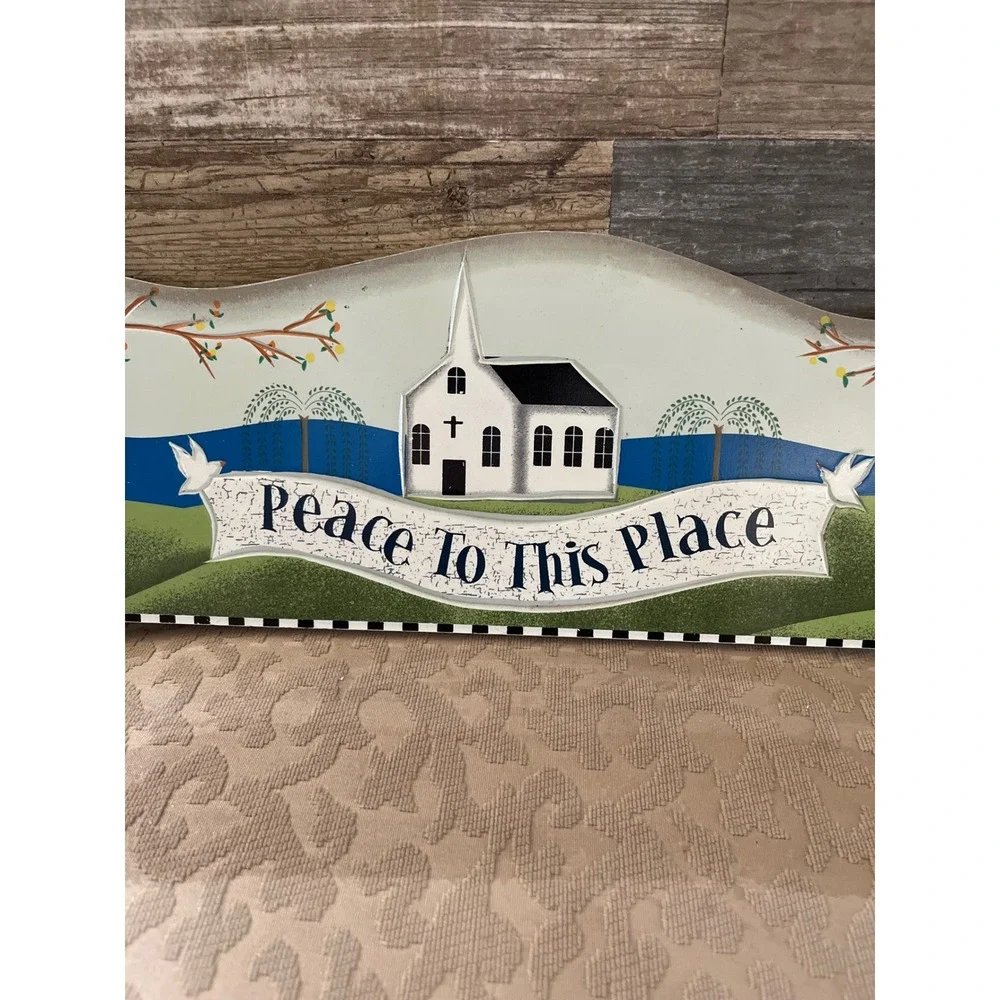 Peace To This Place Wooden Wall Sign Folk Art Country Church Farmhouse Plaque